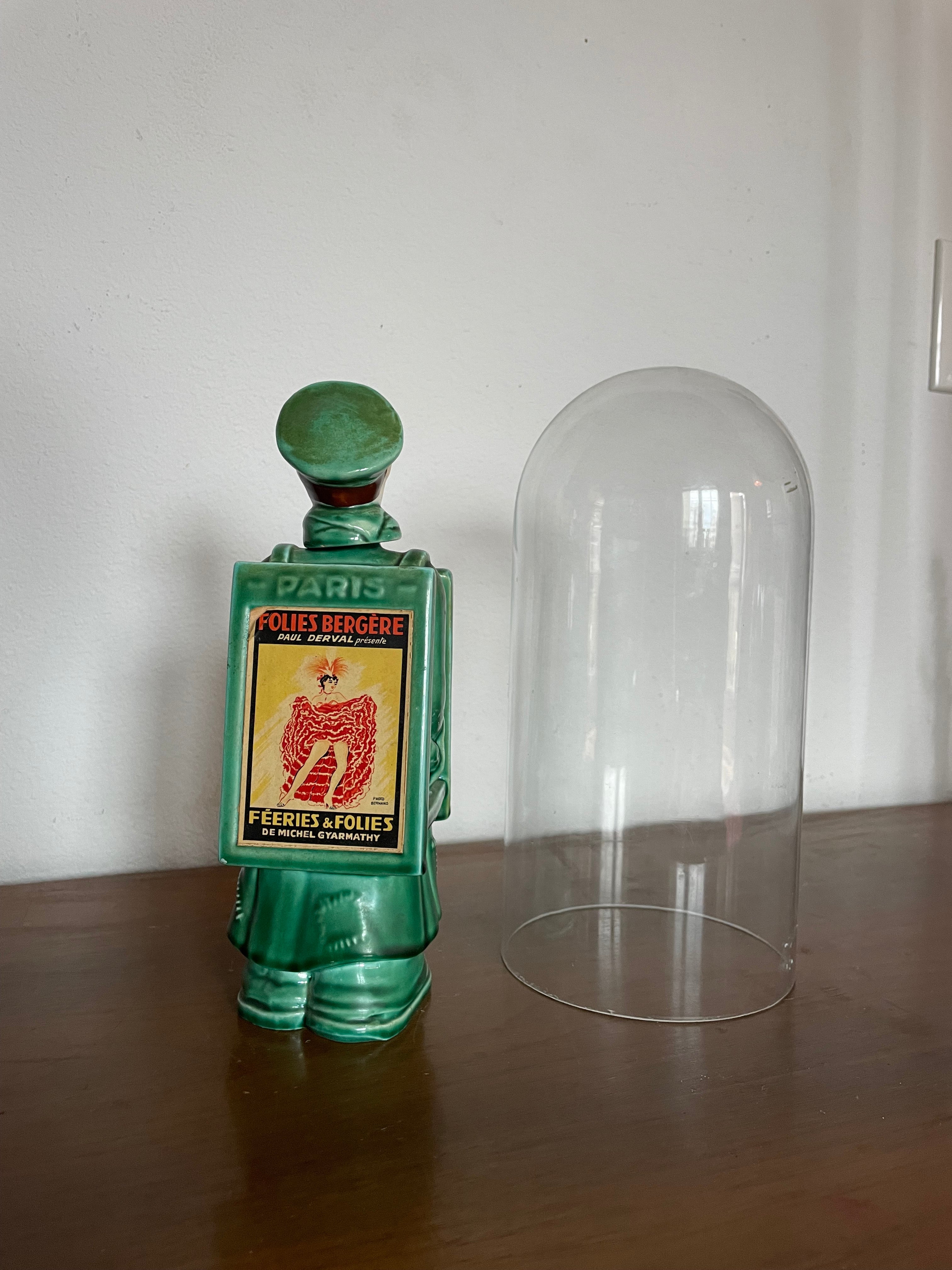50's parisian ceramic liquor bottle in bell glass